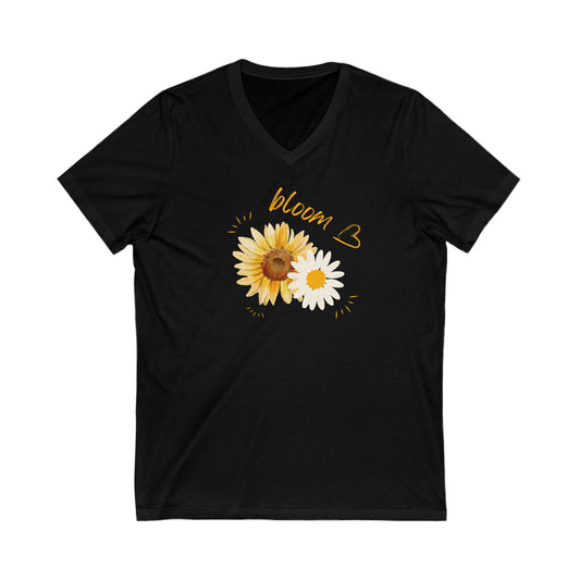 Blooming Love Unisex V-Neck Tee - Floral Design for Nature Lovers