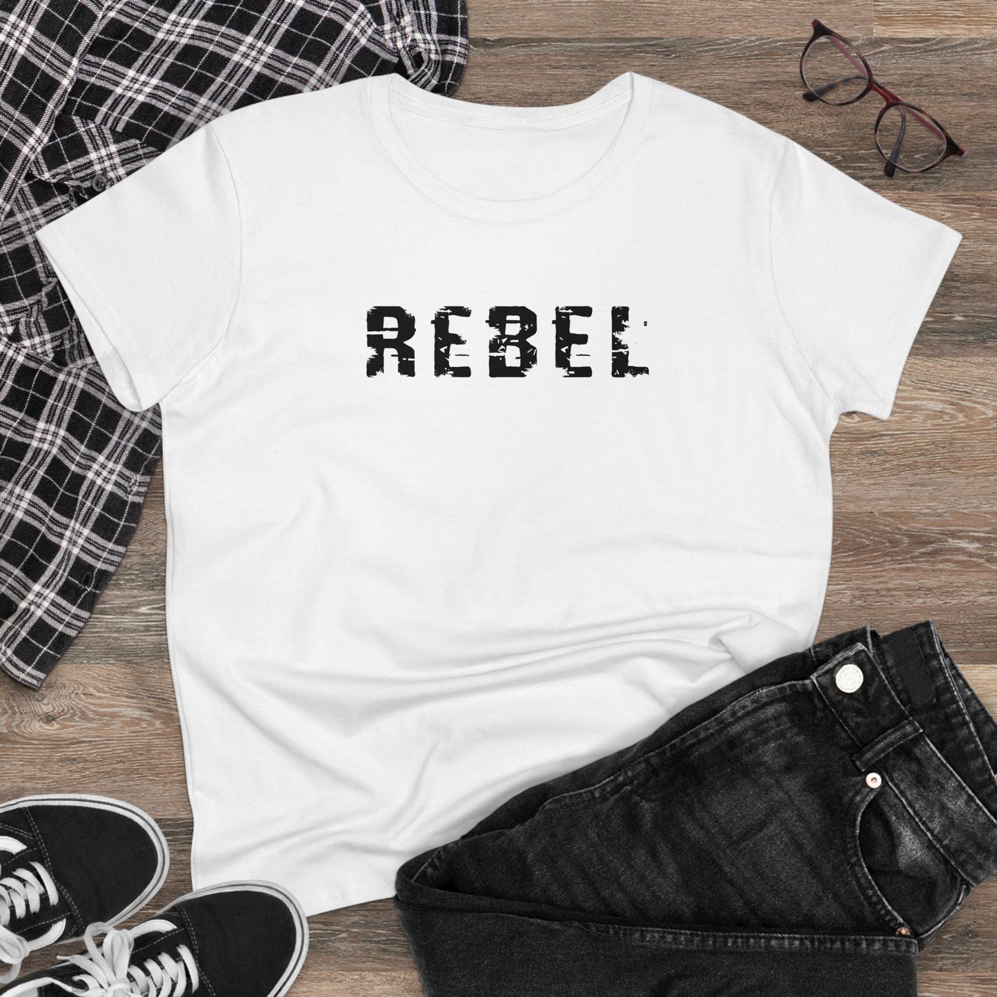 'REBEL' Women's Midweight Cotton Tee - Empowering Everyday Wear